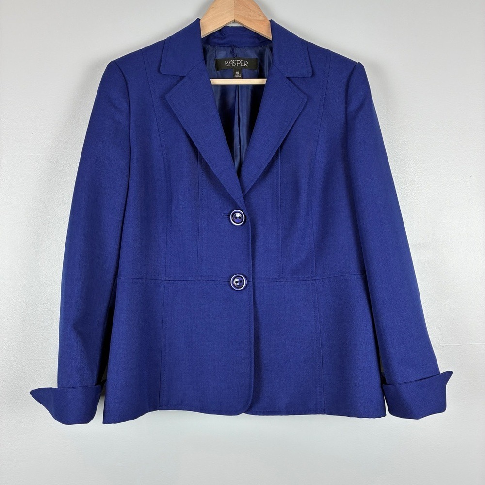 Kasper Blazer 10 Polyester Professional Royal Blue Career Chic Office Siren - Picture 3 of 14